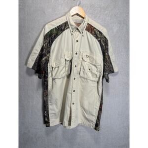 Mossy Oak Hudson River Shirt Cream Camo Mens Size Large Hunting‎ Fishing